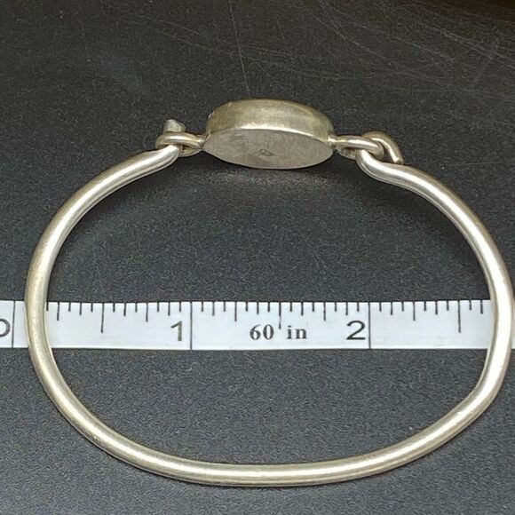 Ladies .925 silver vintage bracelet w/solid silver button monogrammed swivel top - Picture 6 of 12